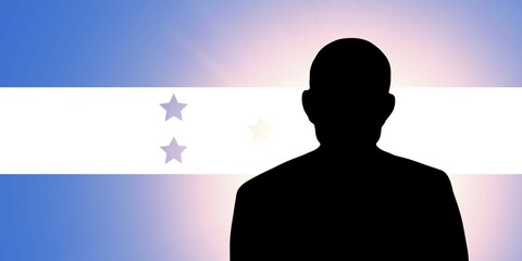 The Honduran flag and the silhouette of an unknown man