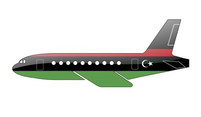 The Libyan flag painted on the silhouette of a aircraft. glossy illustration