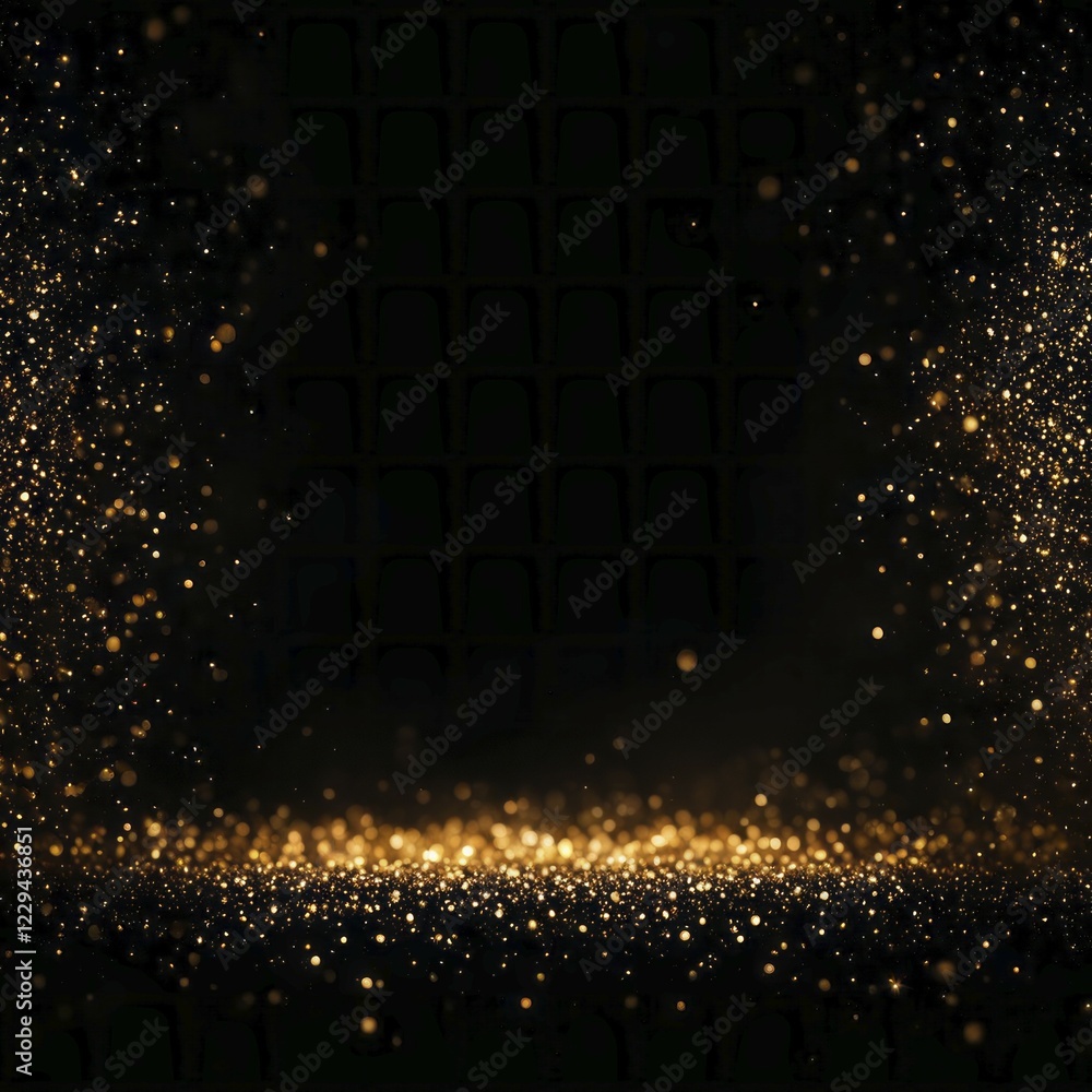 Poster dark abstract image with gold shimmering particles, creating a sparkling and glittering effect, ai g