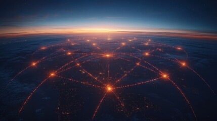 Global network sunrise aerial connection