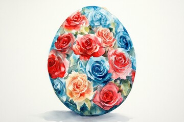 A beautifully painted egg featuring vibrant red and blue roses, symbolizing spring and renewal, perfect for Easter celebrations and seasonal decoration