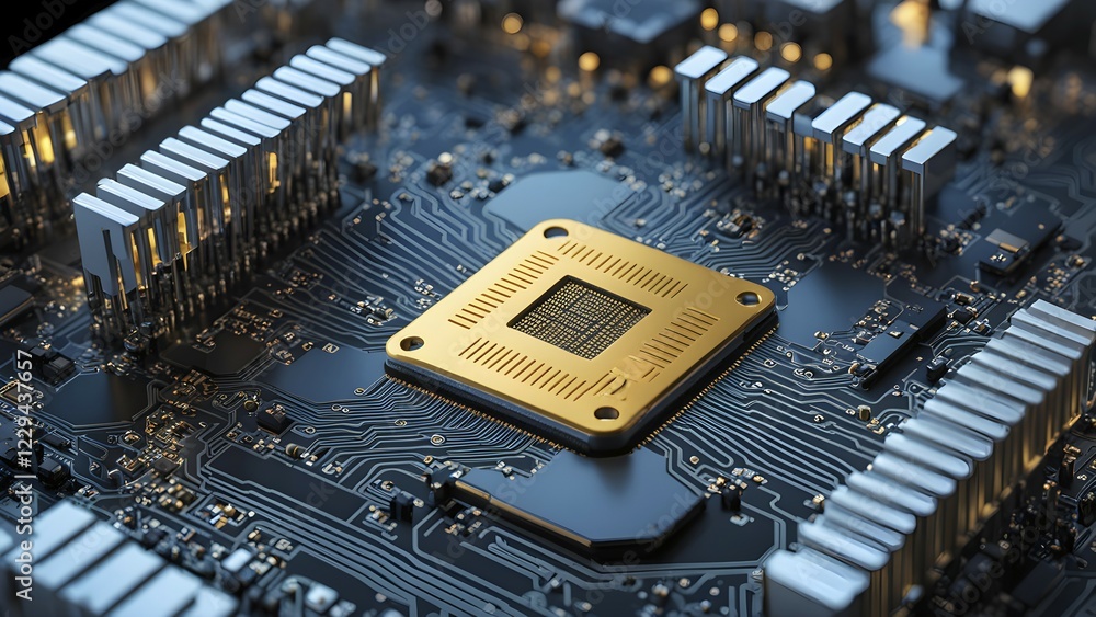 Poster microchip architecture specifically observed in detail with connection and network, ai gnerated, ai 