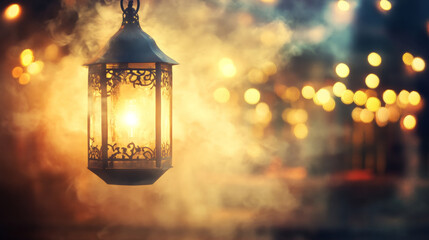 glowing lantern amidst dreamy, blurred background