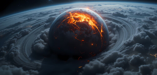 volcanic moon with fiery eruptions visible from space
