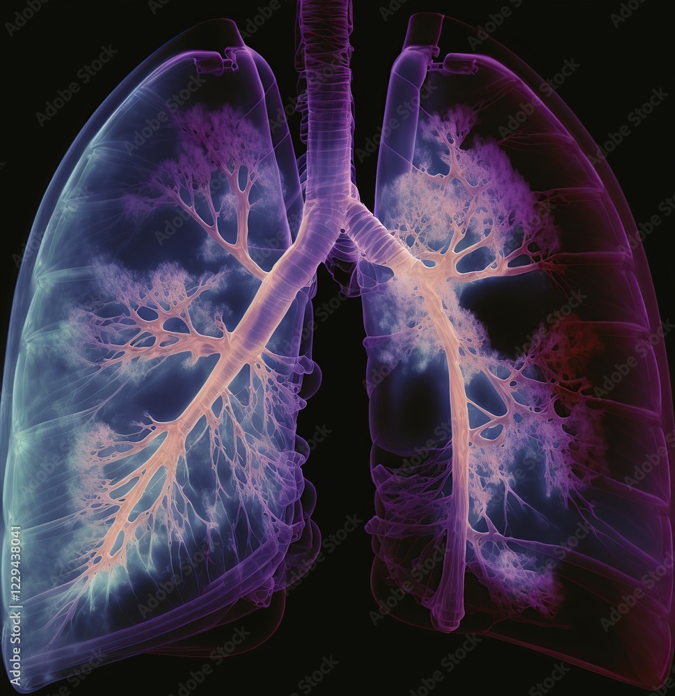 Poster schematic representation of the x-ray image of the lung with bronchi and bronchioles as well as expr