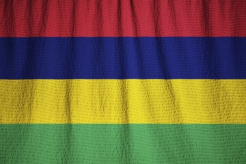 Closeup of Ruffled Mauritius Flag, Mauritius Flag Blowing in Wind