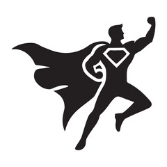 Dynamic Superhero Silhouette in Flight Vector Illustration