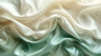 Obraz premium Elegant cream and sage green silk fabric draped. Perfect for fashion, textile, or luxury product websites