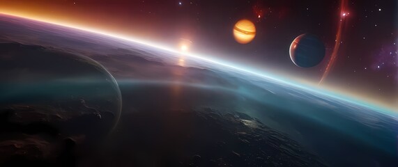 A vibrant artistic depiction of planets exhibiting uniqueness in cosmic colors and equinoxes