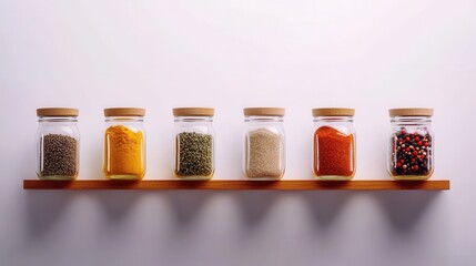 Classic Neat Spice Rack Featuring Glass Jars with Wooden Lids