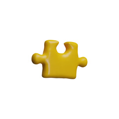 Yellow puzzle piece 3D cartoon plastic style vector icon, logic game toy, abstract jigsaw detail, choice connection