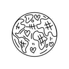 Earth outline drawing with hearts for eco and love concept