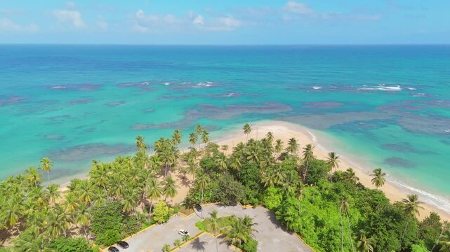 Beautiful view of Punta Popy Beach, Las Terrenas, with its turquoise sea, golden sand, and tropical landscapes that capture the essence of paradise