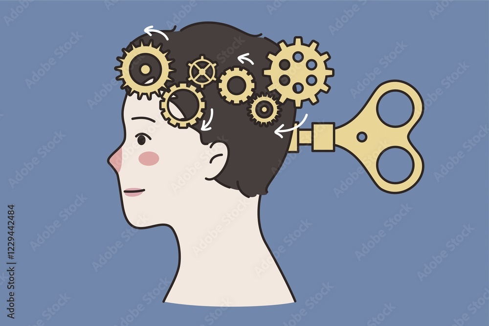 Aufkleber intellectual manipulation and mental health concept. human head with brain is replaced by system of 