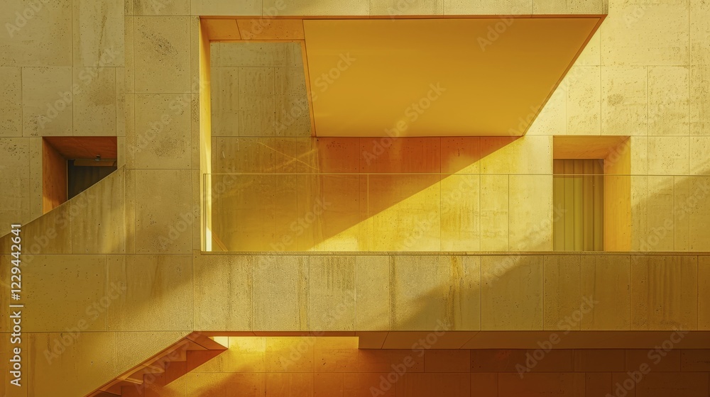 Aufkleber minimalist geometric architecture with yellow walls and sharp shadows, evoking a modern and abstract