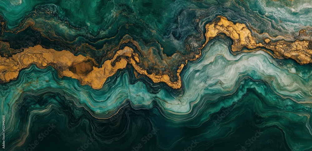 Poster emerald and gold abstract: a mesmerizing abstract artwork featuring swirling emerald green and gold 
