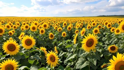 A Vast Field of Sunflowers Blooms Under a Serene Sky, Showcasing Vibrant Yellow Hues and a Picturesque Landscape
