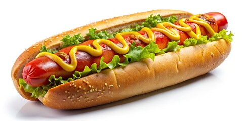Hot Dog Isolated, Documentary Style, Full Depth of Field, White Background