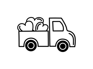 Delivery truck outline with hearts for love and eco concept