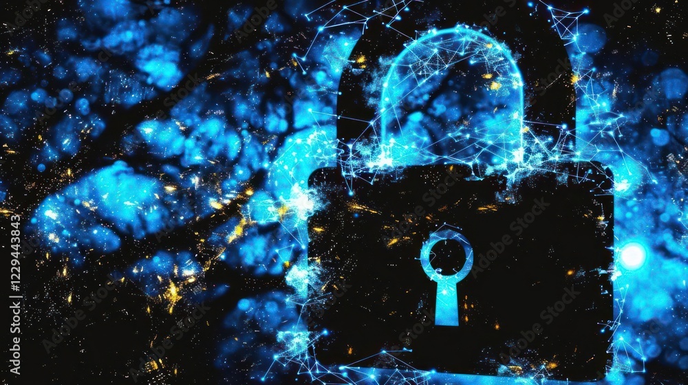 Aufkleber abstract representation of digital security with a glowing lock symbol amidst a tech-inspired backgr