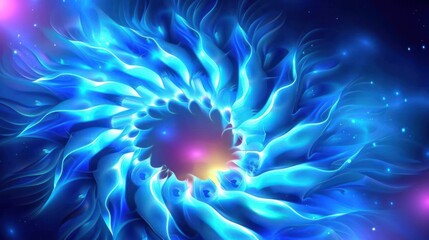 Vibrant abstract swirl of blue and purple hues depicting a cosmic energy formation