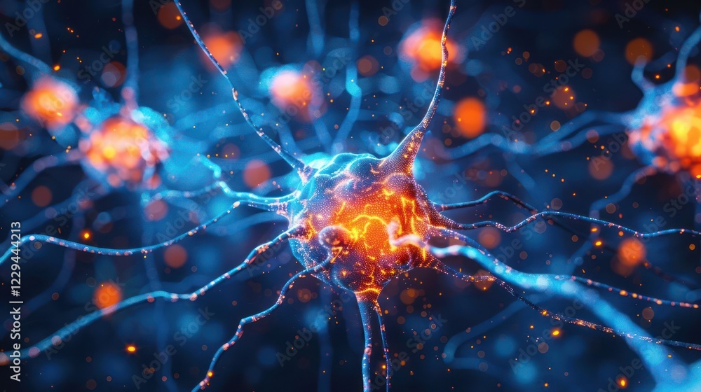 Poster vibrant neural network illustration showcasing interconnected neurons with glowing synapses