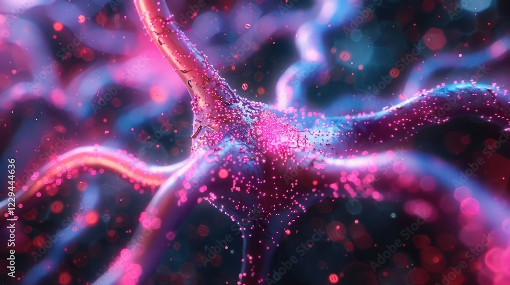 Aufkleber abstract representation of neurons with vibrant colors and glowing particles in a digital environmen
