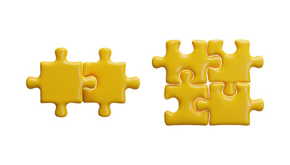 Obraz premium Vector 3d illustration of a set of yellow puzzle pieces connected together.