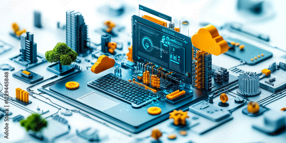 Poster cloud-based saas platforms with integrated ai and web tools enhancing workplace productivity