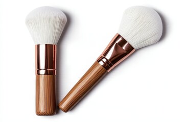 Two stylish makeup brushes with soft bristles on a clean, white background.