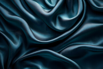 Obraz premium Blue Silk Satin with Soft Wavy Folds for Elegant and High-End Designs, elegant abstract background with copy space 
