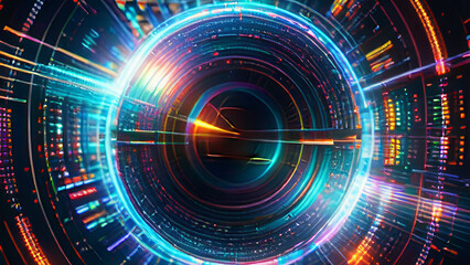 Obraz premium Digital Matrix Core with Glowing Orb and Swirling Data Streams