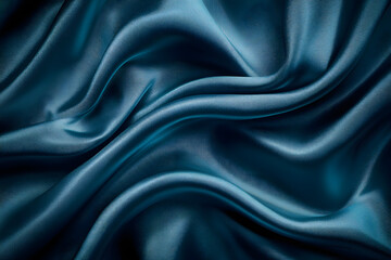 Fototapeta premium Blue Silk Satin with Soft Wavy Folds for Elegant and High-End Designs, elegant abstract background with copy space 