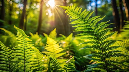 Lush Fern Foliage - Spring Forest Sunlight