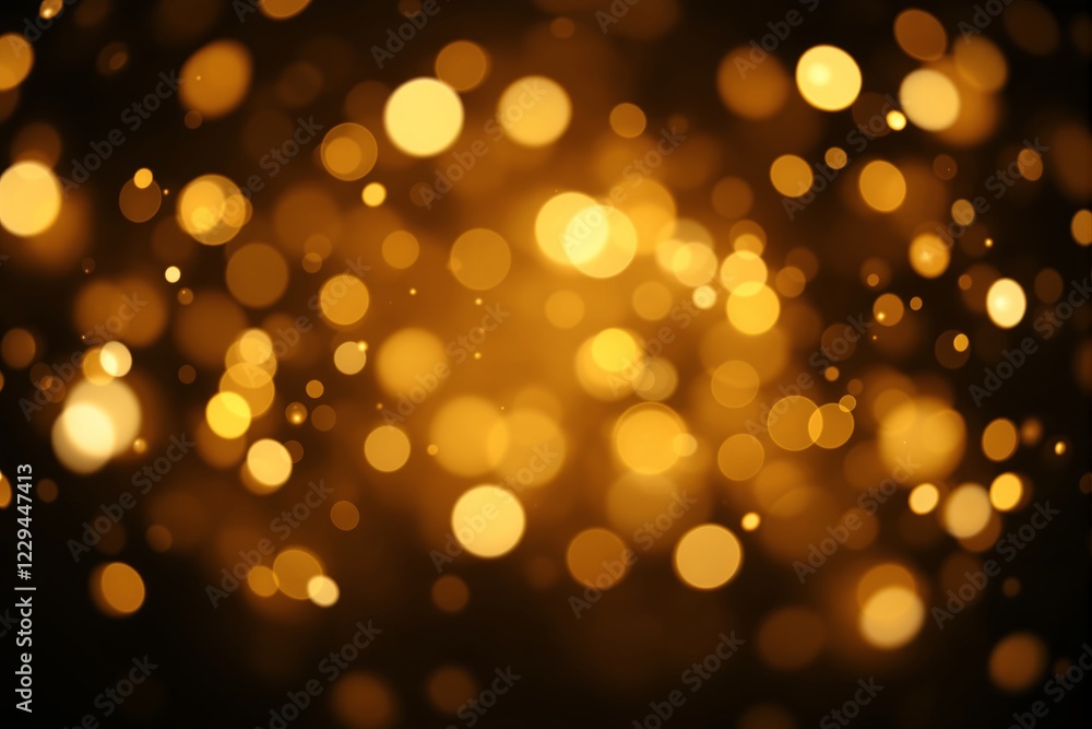 Poster abstract golden bokeh lights in soft, glowing design, creating an elegant and warm effect on a blurr
