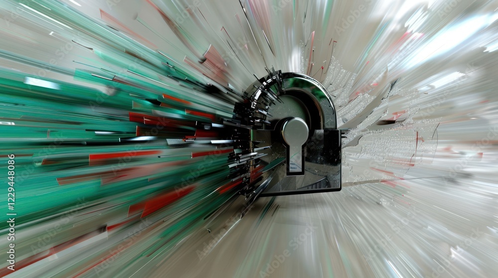 Poster abstract representation of a lock symbolizing security and protection in a dynamic environment