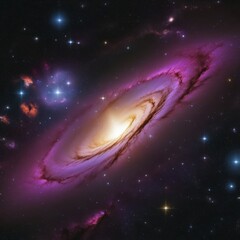 Fototapeta premium A stunning galaxy with a bright core surrounded by vibrant pink and purple cosmic clouds and distant stars, AI generated