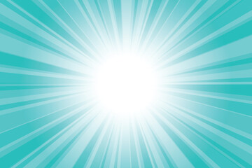 Obraz premium Abstract glowing blue sunburst background. Tiffany blue glow effect sunburst background for presentation, banner, poster, flyer, sales. Modern pop art poster for summer and spring.