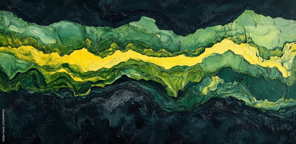 Poster abstract flow of emerald and gold: a mesmerizing abstract artwork featuring a vibrant stream of gold