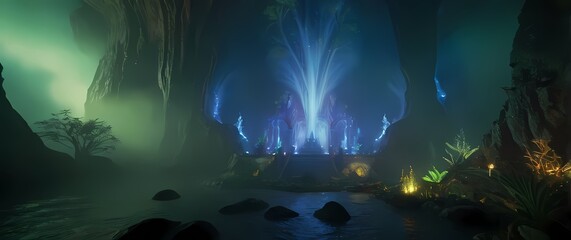 A vibrant sanctuary showcasing artistic lifeworks of various coexisting life forms