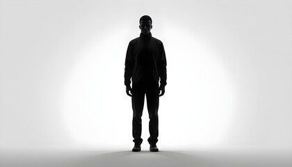 Obraz premium Silhouette humain personne debout humanoïde ombre noire isolée sur fond blanc.