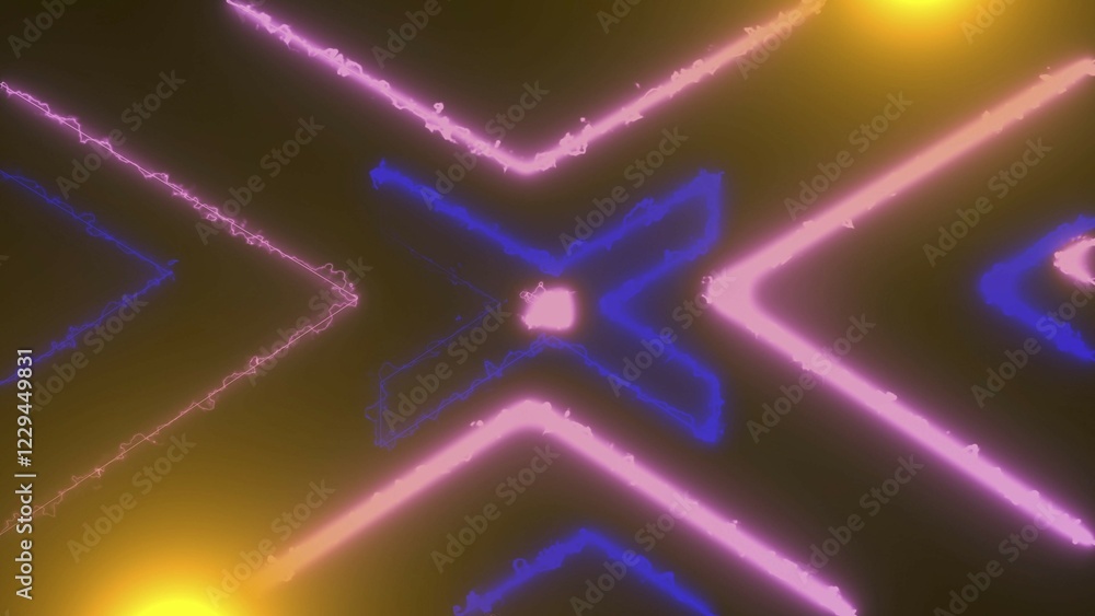 Poster abstract neon tunnel with reflection, computer generated background, 3d rendering
