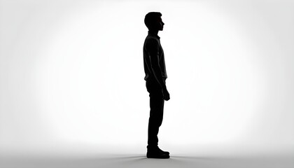 Obraz premium Silhouette humain personne debout humanoïde ombre noire isolée sur fond blanc.