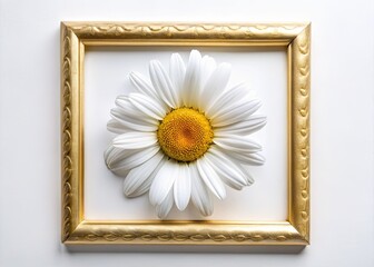 Minimalist Gold Frame Daisy PNG White Background