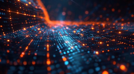 Fototapeta premium Abstract digital landscape with glowing particles, creating a sense of depth and movement