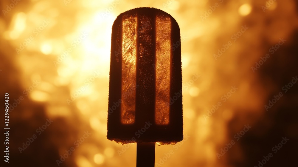Poster popsicle stick with a popsicle on top of it. the popsicle is melting and the stick is covered in fro