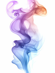 Colorful smoke plume swirls on white, abstract design, background, graphic