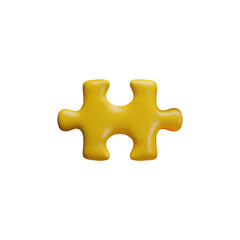 Yellow puzzle piece 3D cartoon plastic vector icon, abstract jigsaw detail, logic game toy, choice variation connection