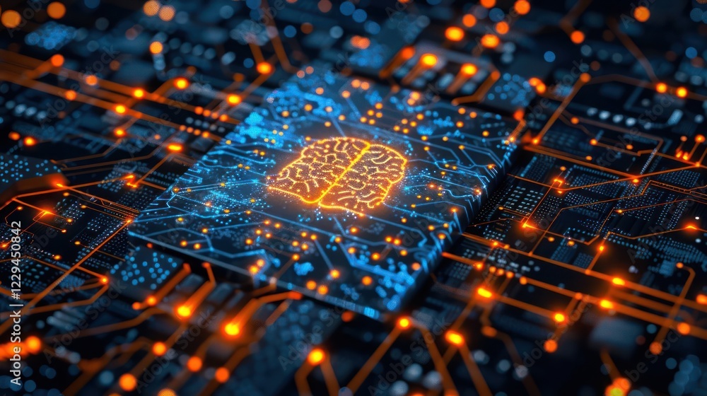 Poster abstract representation of a digital brain on a circuit board, symbolizing technology and innovation