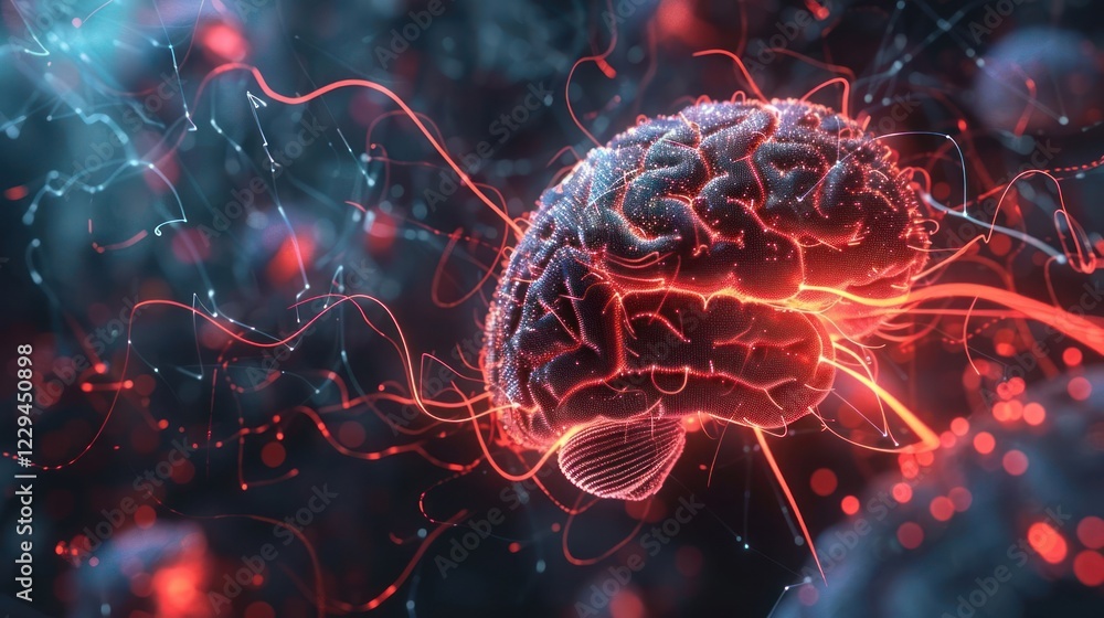 Aufkleber abstract representation of a glowing brain with neural connections in a vibrant digital environment